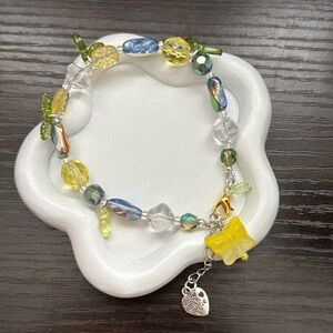 Czech Glass Beaded Bracelet W/ Butterfly